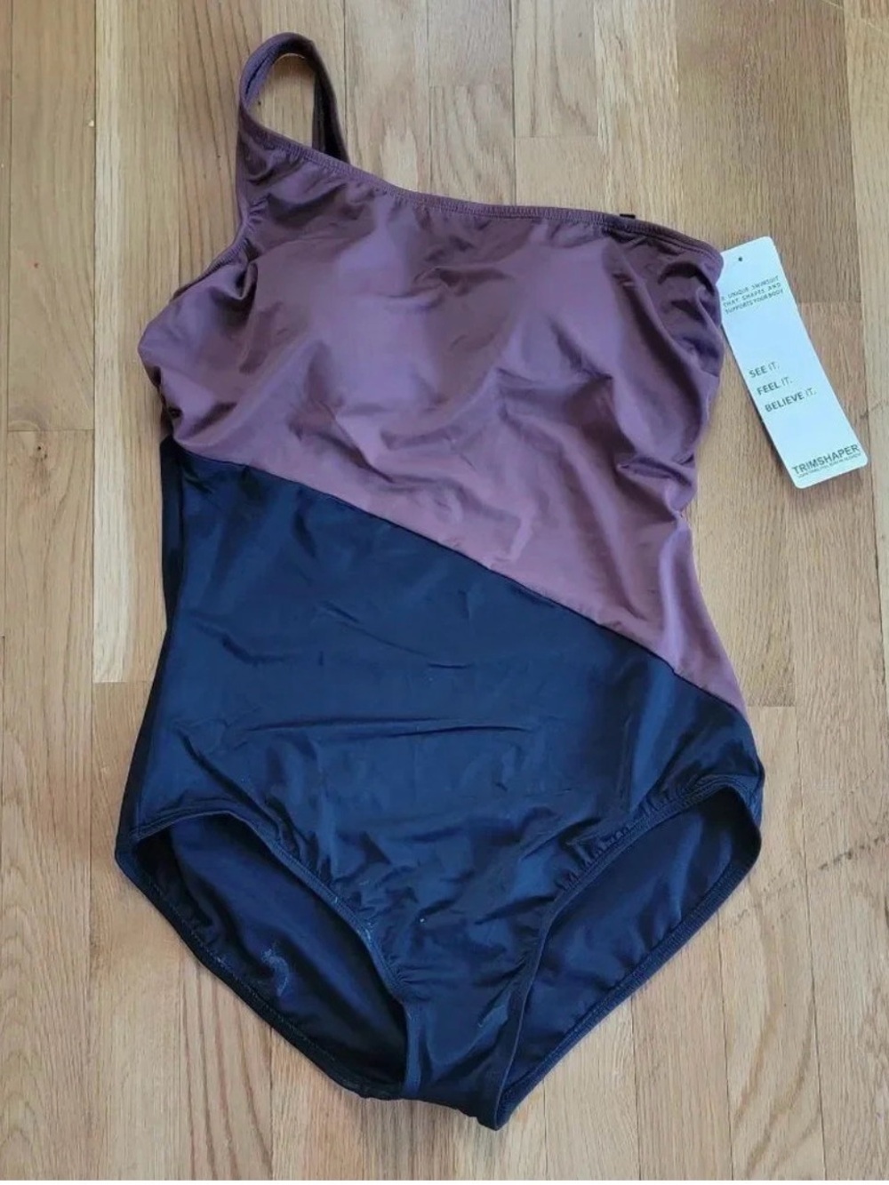 Trim Shaper -12 - Two-Tone One-Shoulder Swimsuit in Mauve and Black